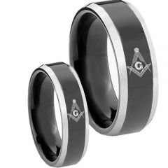 (Wholesale)Tungsten Carbide Beveled Edges Masonic Ring-3558