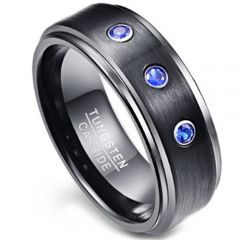 (Wholesale)Black Tungsten Carbide Three Stones Ring-2029