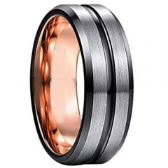 (Wholsale)Tungsten Carbide Black Rose Beveled Edges Ring-3940
