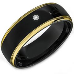(Wholesale)Tungsten Carbide Black Gold Ring With CZ - TG4092
