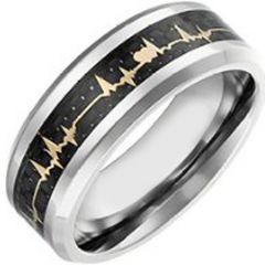 (Wholesale)Tungsten Carbide Heartbeat Carbon Fiber Ring - TG4174