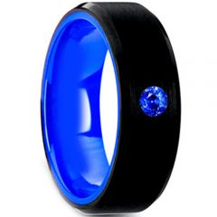 (Wholesale)Tungsten Carbide Black Blue Ring With Created Sapphir