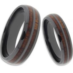 (Wholesale)Black Tungsten Carbide Wood Ring - TG4265