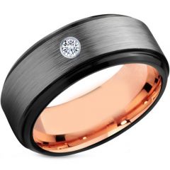 (Wholesale)Tungsten Carbide Black Rose Ring With CZ - TG4267