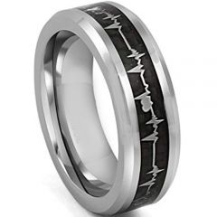 (Wholesale)Tungsten Carbide HeartBeat Carbon Fiber Ring - TG3795