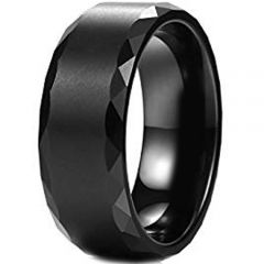 (Wholesale)Black Tungsten Carbide Faceted Ring-TG4378