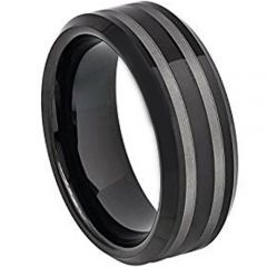 (Wholesale)Black Tungsten Carbide Double Line Ring - TG4380