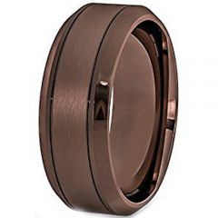 (Wholesale)Tungsten Carbide Espresso Double Groove Ring-4391