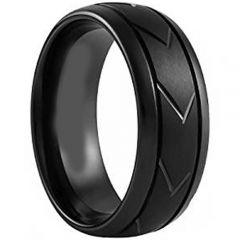 (Wholesale)Black Tungsten Carbide Tire Tread Ring-TG4395