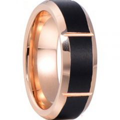 (Wholesale)Tungsten Carbide Black Rose Vertical Groove Ring - TG4399