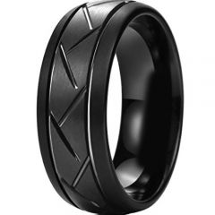 (Wholesale)Black Tungsten Carbide Tire Tread Ring-TG4404