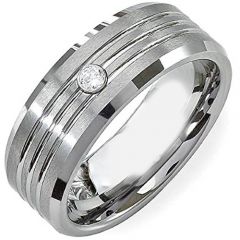 (Wholesale)Tungsten Carbide Triple Groove Ring With CZ-4405
