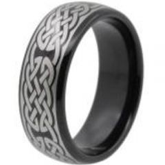 (Wholesale)Black Tungsten Carbide Celtic Dome Ring - TG4448