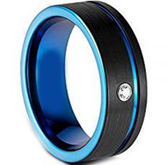 (Wholesale)Tungsten Carbide Black Blue Ring With CZ - TG4531