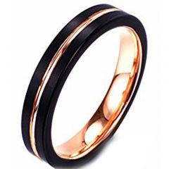 (Wholesale)Tungsten Carbide Black Rose Center Groove Ring-4532