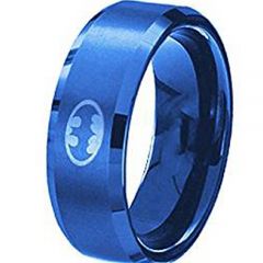 (Wholesale)Tungsten Carbide Batman Beveled Edges Ring - TG4536