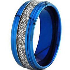 (Wholesale)Blue Tungsten Carbide Imitate Meteorite Ring-4639