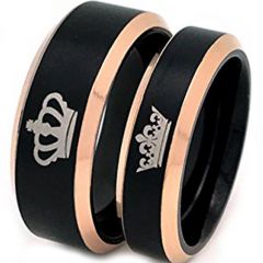 (Wholesale)Tungsten Carbide Black Rose King Queen Ring-4651