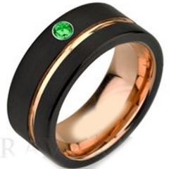 (Wholesale)Tungsten Carbide Black Rose Ring With Created Emerald