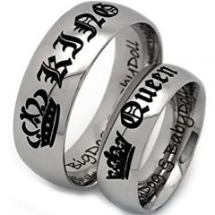 (Wholesale)Tungsten Carbide Dome King Queen Ring - TG4724
