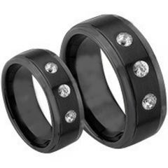(Wholesale)Black Tungsten Carbide Step Edges Ring - TG811