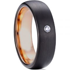 (Wholesale)Tungsten Carbide Black Rose Ring With CZ-TG1119AA