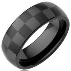(Wholesale)Black Tungsten Carbide Checkered Flag Ring-4100