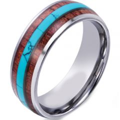 (Wholesale)Tungsten Carbide Imitate Turquoise & Wood Ring - TG46