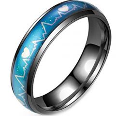 (Wholesale)Black Tungsten Carbide Heartbeat Inlays Ring - TG1120
