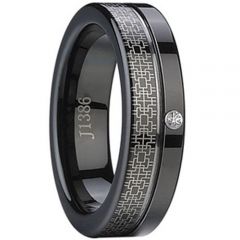 (Wholesale)Black Tungsten Carbide Ring With Cubic Zirconia -1124