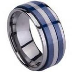 (Wholesale)Tungsten Carbide Ring With Blue/White Ceramic-1408