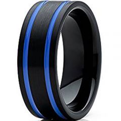(Wholesale)Tungsten Carbide Black Blue Double Groove Ring-1430AA