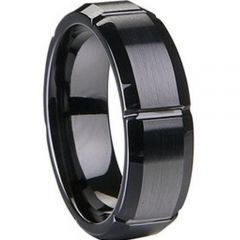 (Wholesale)Black Tungsten Carbide Horizontal Grooves Ring - TG15