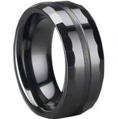 (Wholesale)Black Tungsten Carbide Faceted Ring - TG1664