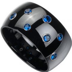 (Wholesale)Black Tungsten Carbide Ring With Created Sapphire-172