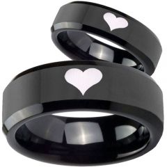 (Wholesale)Black Tungsten Carbide Heart Ring - TG1827