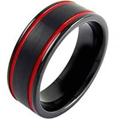 (Wholesale)Tungsten Carbide Black Red Double Groove Ring-1873