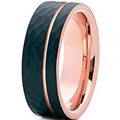 (Wholesale)Tungsten Carbide Black Rose Hammered Ring - TG2041AA