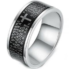 (Wholesale)Tungsten Carbide Double Groove Cross Prayer Ring - TG2241