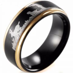 (Wholesale)Tungsten Carbide Black Gold Outdoor Hunting Ring-2246