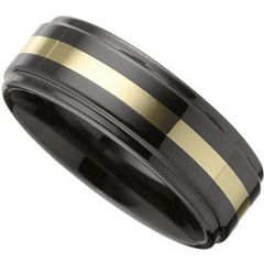 (Wholesale)Tungsten Carbide Black Gold Step Edges Ring-2284