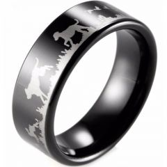 (Wholesale)Black Tungsten Carbide Outdoor Hunting Ring - TG2285