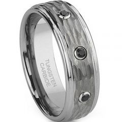 (Wholesale)Tungsten Carbide Hammered Ring With CZ - TG2406
