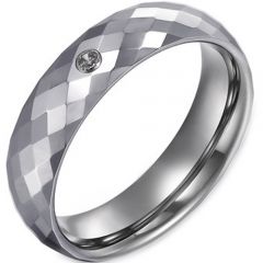 (Wholesale)Tungsten Carbide Faceted Ring With CZ - TG2466A