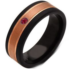 (Wholesale)Tungsten Carbide Black Rose Ring With Created Ruby-25