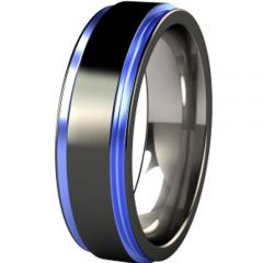 (Wholesale)Tungsten Carbide Black Blue Step Edges Ring-2753