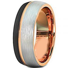(Wholesale)Tungsten Carbide Black Rose Offset Groove Ring-2939AA