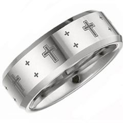 (Wholesale)Tungsten Carbide Cross Beveled Edges Ring - TG2997A