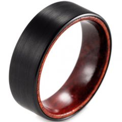 (Wholesale)Black Tungsten Carbide Flat Wood Ring - TG3123