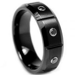 (Wholesale)Black Tungsten Carbide Three-stone Ring - TG3159